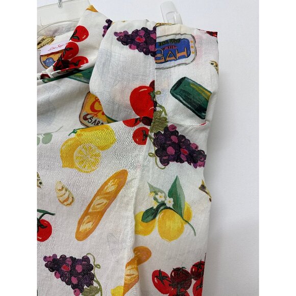 Lisa Says Gah Tessa Food Print Button Down Shirt Top Italian Summer Ivory L - Picture 14 of 15